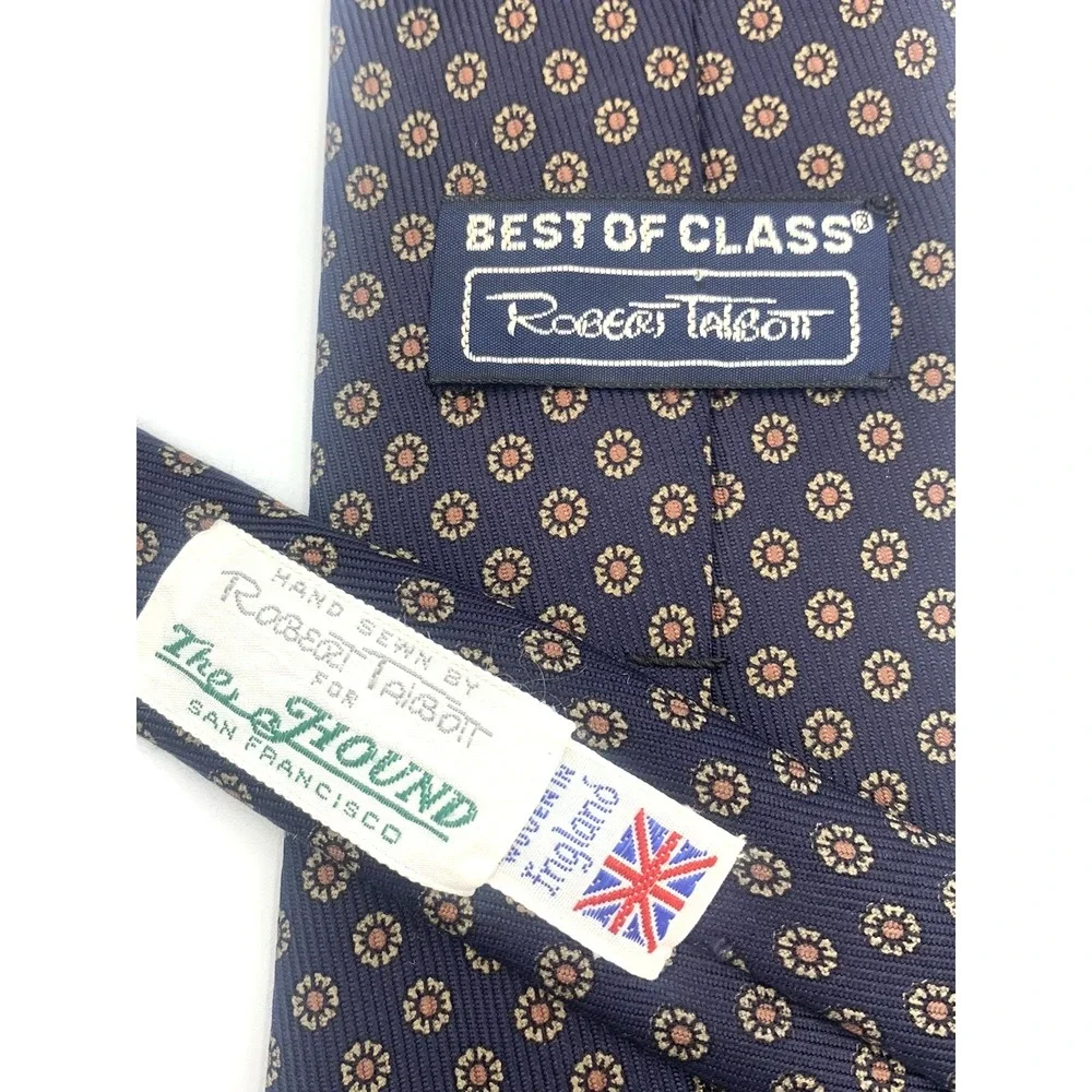 Robert Talbott Best‎ of Class Men's 100% Silk Necktie Navy Blue Geometric 57.5